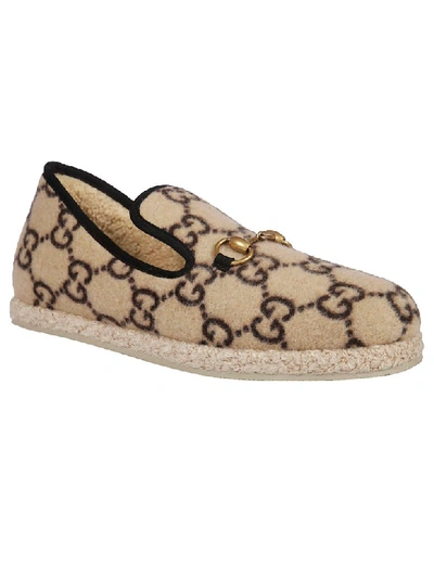 Shop Gucci Covered Wool Gg Loafers In Beige Ebony