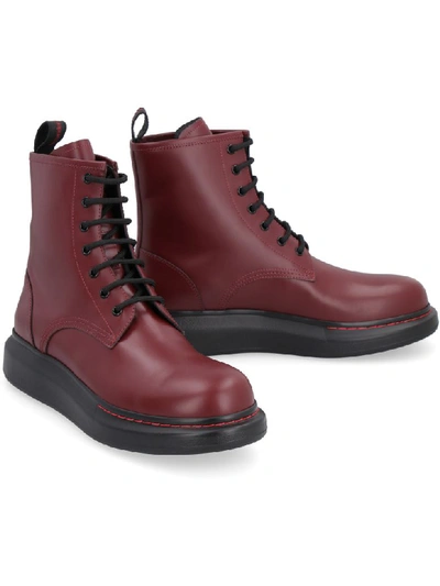 Shop Alexander Mcqueen Leather Combat Boots In Burgundy
