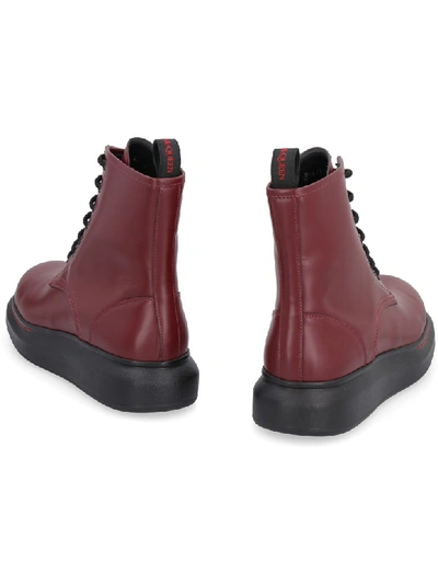 Shop Alexander Mcqueen Leather Combat Boots In Burgundy