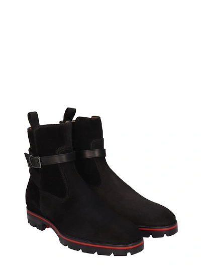 Shop Christian Louboutin Kicko Croc High Heels Ankle Boots In Black Suede