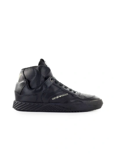 Shop Emporio Armani Black Leather High Sneaker In Nero (black)