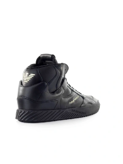 Shop Emporio Armani Black Leather High Sneaker In Nero (black)