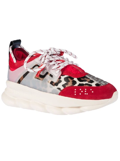 Shop Versace Chain Reaction Sneakers In Poster Red/camel