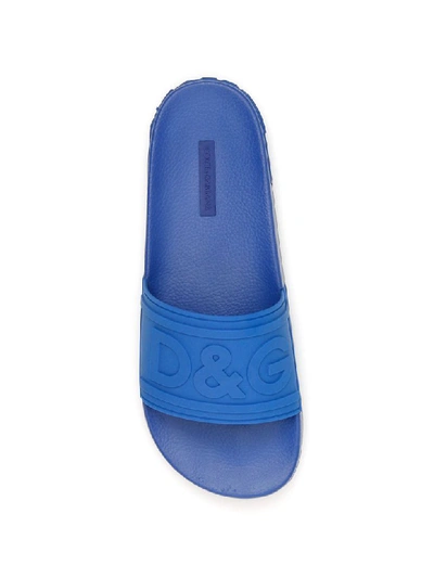 Dolce & Gabbana Logo-embossed Beachwear Slides In Bluette Bluette (blue)