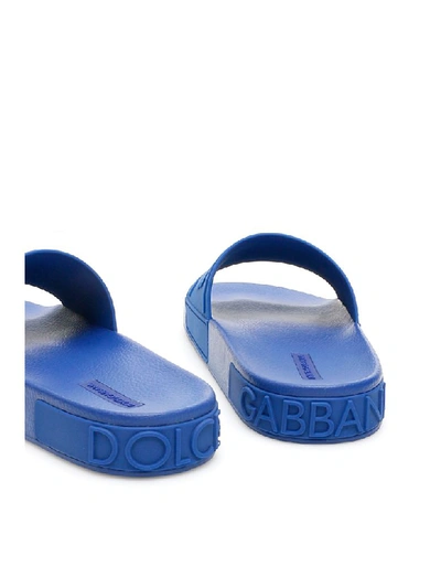 Dolce & Gabbana Logo-embossed Beachwear Slides In Bluette Bluette (blue)