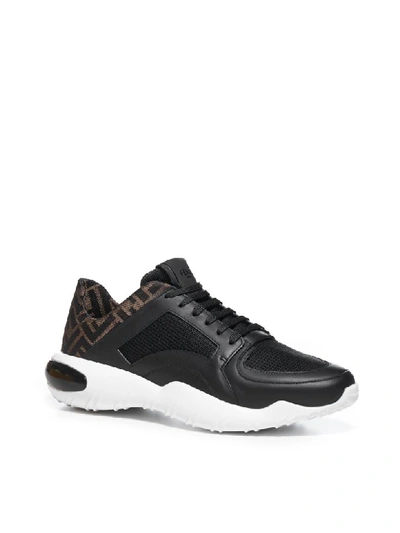 Shop Fendi Bimaterial Ff On Back Sneakers In Nero + Nero + Maya Nero