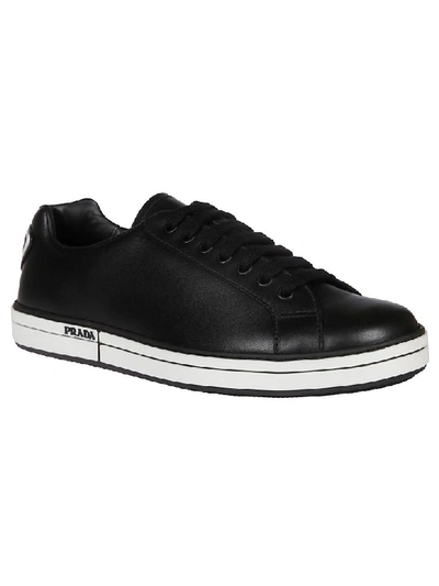 Shop Prada Laced-up Back Logo Sneakers In Black