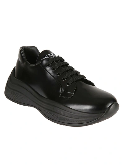 Shop Prada Logo Sneakers In Black