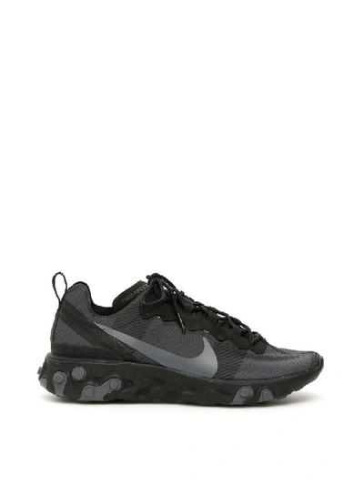 Shop Nike React Element 55 Sneakers In Black Dark Grey (black)