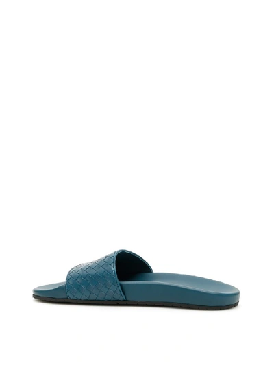 Shop Bottega Veneta Lake Woven Nappa Slides In Brighton (blue)