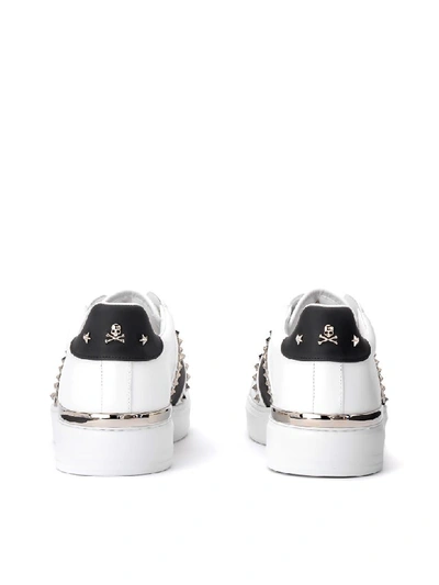 Shop Philipp Plein Lo-top Sneaker In White Leather With Side Studs In Bianco