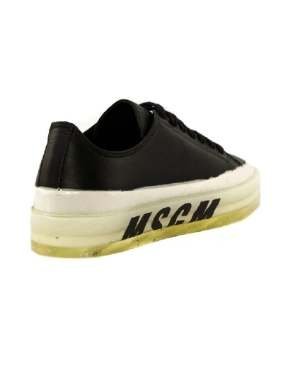 Shop Msgm Black Leather Printed Logo Sneakers In Nero