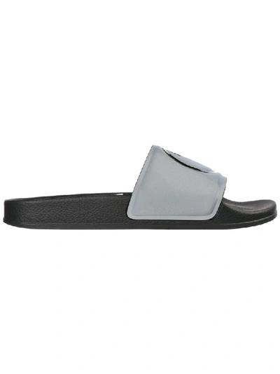 Shop Versace Logo Slides In Grigio