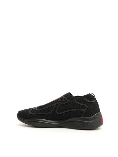 Shop Prada Americas Cup Slip-on Sneakers In Nero (black)