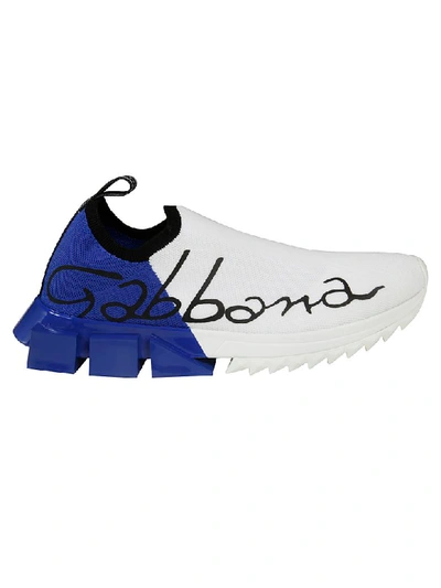 Shop Dolce & Gabbana Logo Slip-on Sneakers In White/blue