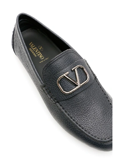 Shop Valentino Vlogo Moccasins In Nero/ruthenium