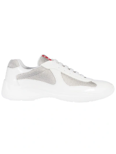 Shop Prada Logo Sneakers In White/silver