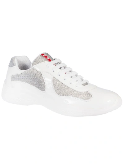 Shop Prada Logo Sneakers In White/silver