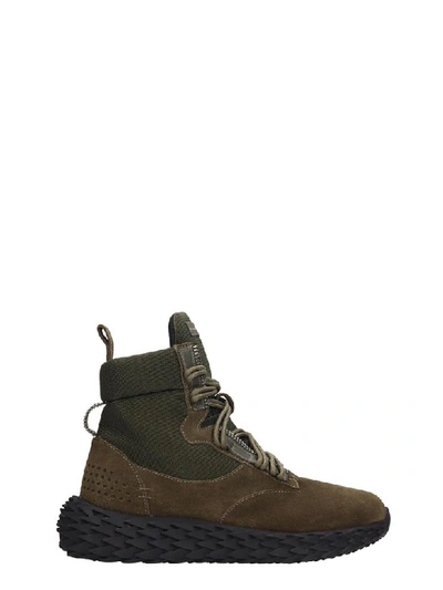 Shop Giuseppe Zanotti Urchin Sneakers In Green Leather And Fabric
