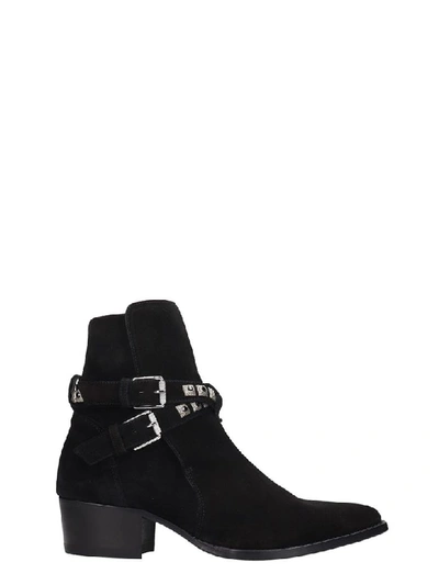 Shop Amiri Jodphur Conch High Heels Ankle Boots In Black Suede