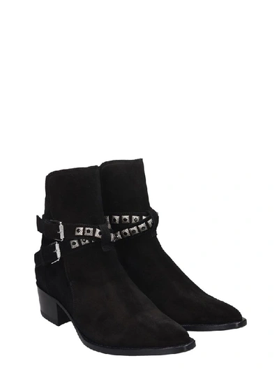 Shop Amiri Jodphur Conch High Heels Ankle Boots In Black Suede