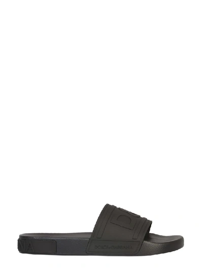 Shop Dolce & Gabbana Slide Sandal With Logo In Nero