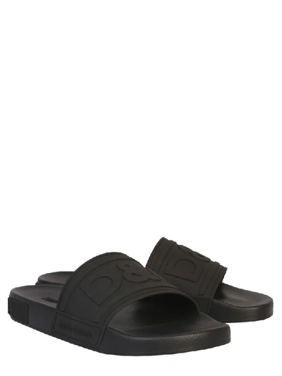 Shop Dolce & Gabbana Slide Sandal With Logo In Nero