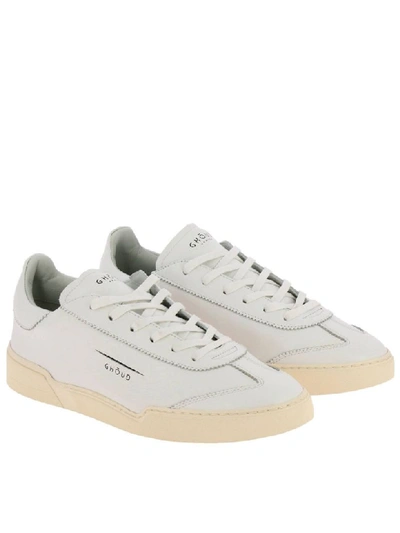 Shop Ghoud Sneakers Globo  Leather Sneakers With Rubber Sole And Logo In White