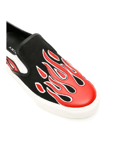 Shop Amiri Flame Slip-on Sneakers In Black White Red (black)