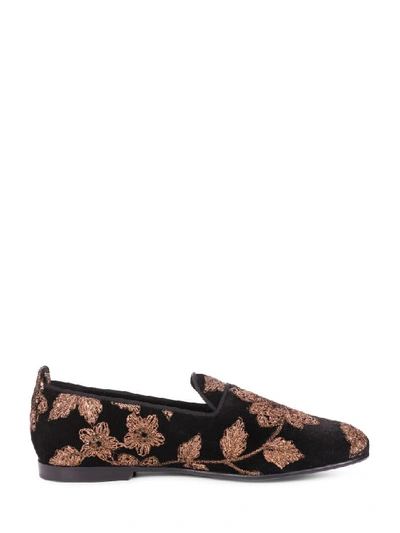 Shop Dolce & Gabbana Black Embroidered Vaticano Loafers In Nero/bronzo