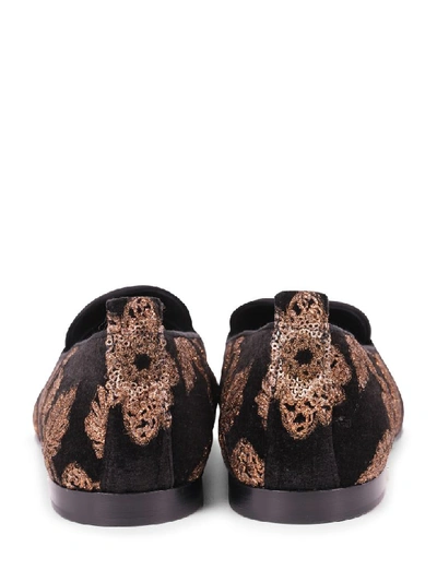 Shop Dolce & Gabbana Black Embroidered Vaticano Loafers In Nero/bronzo