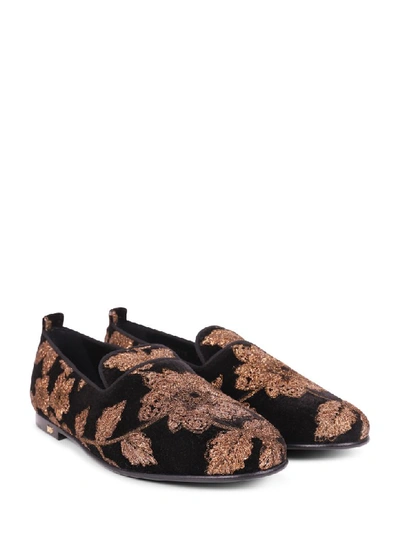 Shop Dolce & Gabbana Black Embroidered Vaticano Loafers In Nero/bronzo