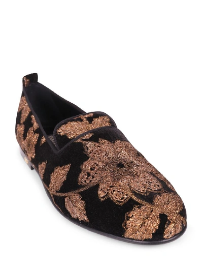 Shop Dolce & Gabbana Black Embroidered Vaticano Loafers In Nero/bronzo