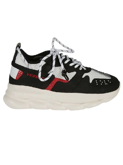 Shop Versace Logo Sneakers In Black/white/geranium