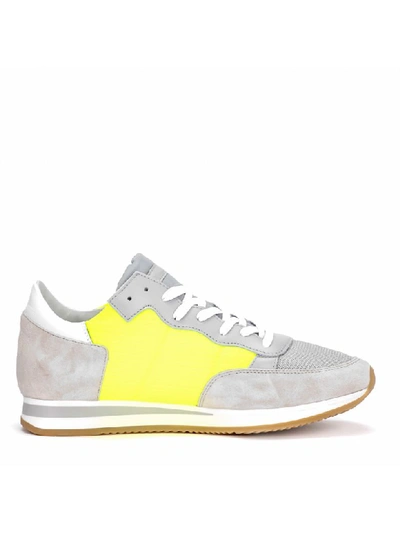 Shop Philippe Model Tropez Yellow Suede And Fabric Sneaker In Grigio