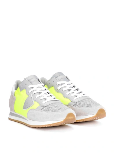 Shop Philippe Model Tropez Yellow Suede And Fabric Sneaker In Grigio