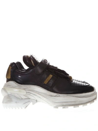 Shop Maison Margiela Retro Fit Black Leather Sneakers