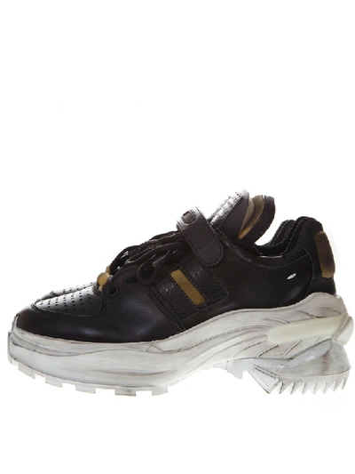 Shop Maison Margiela Retro Fit Black Leather Sneakers