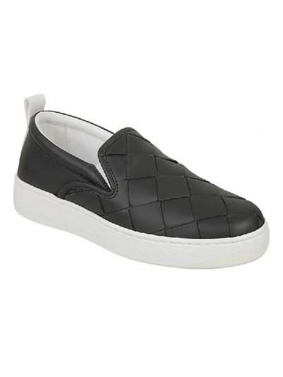 Shop Bottega Veneta Woven Slip-on Sneakers In Black/white