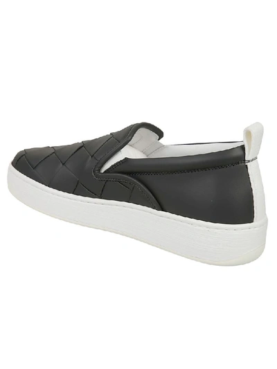 Shop Bottega Veneta Woven Slip-on Sneakers In Black/white