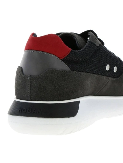 Shop Hogan Interactive Sneakers 3 In Suede And Macro Network With Big H In Grey