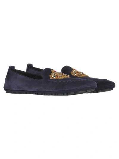 Shop Dolce & Gabbana Embroidered Slippers In Blue