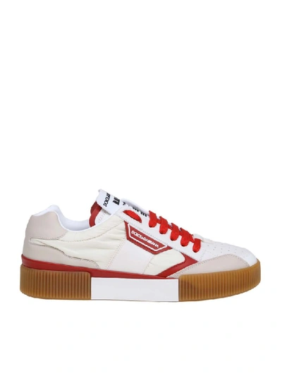 Shop Dolce & Gabbana Miami Sneakers In Fabric And Nappaired Calfskin In Milk