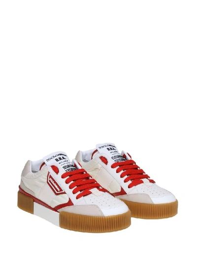 Shop Dolce & Gabbana Miami Sneakers In Fabric And Nappaired Calfskin In Milk