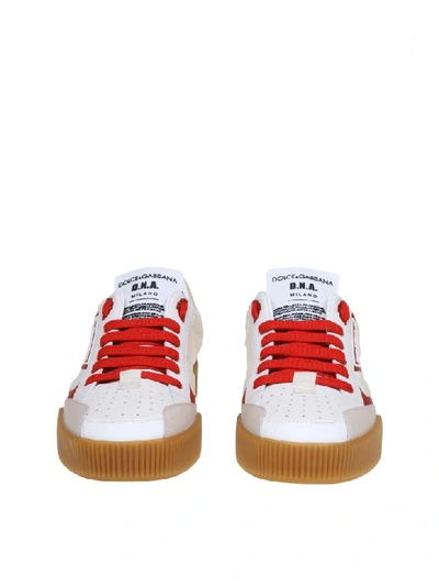 Shop Dolce & Gabbana Miami Sneakers In Fabric And Nappaired Calfskin In Milk