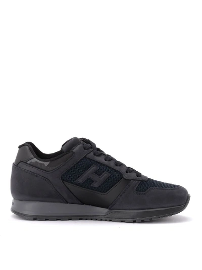 Shop Hogan H321 Sneaker In Nubuck And Blue And Gray Technical Fabric With Camouflage Details In Nero