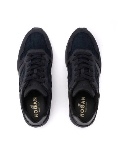 Shop Hogan H321 Sneaker In Nubuck And Blue And Gray Technical Fabric With Camouflage Details In Nero