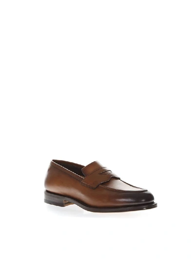 Shop Santoni Brown Leather Loafers