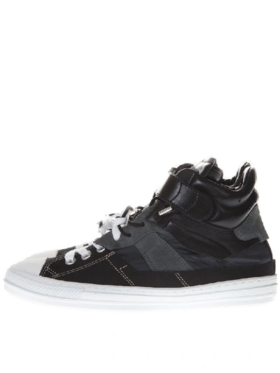 Shop Maison Margiela Black Sneakers Splice High-top In Leather And Fabric
