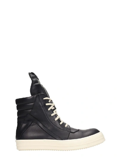 Shop Rick Owens Geobasket Sneakers In Black Leather